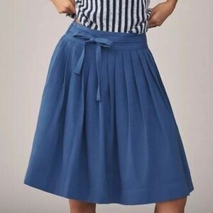 Anthropologie Blue Pleated Midi Skirt